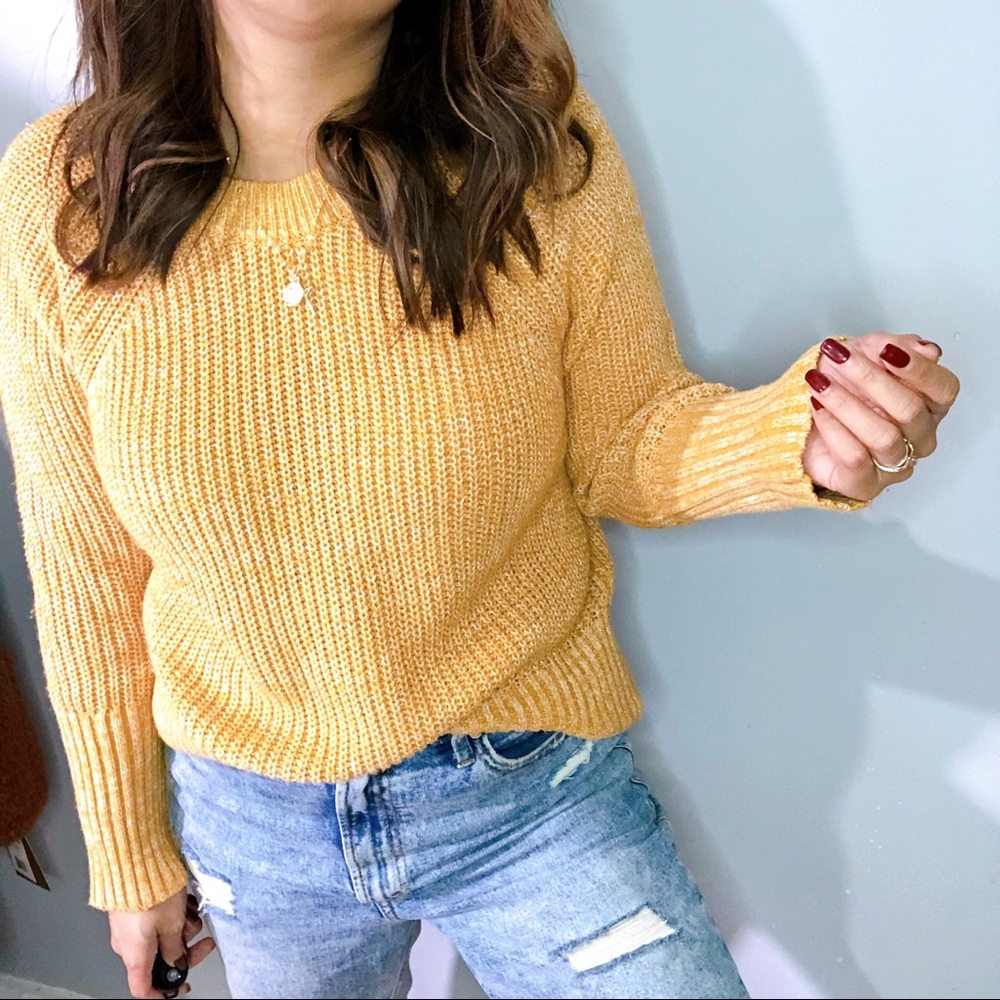 Chunky marigold knit sweater.